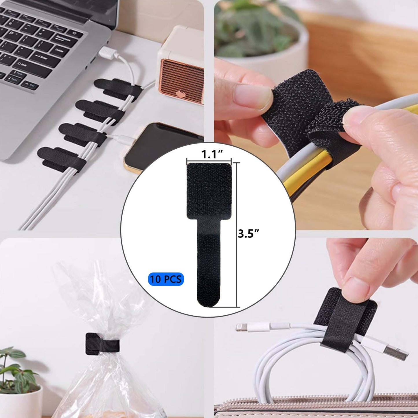 ELII 327 PCS Cable Management Kit 4 Cable Cable Sleeves,65 Cable Clips with 13Cord Holders,25 Roll Cable Organizer Straps,200 Fastening Cable Ties,20 Cable Zip Tie Mounts for Computer (Black)