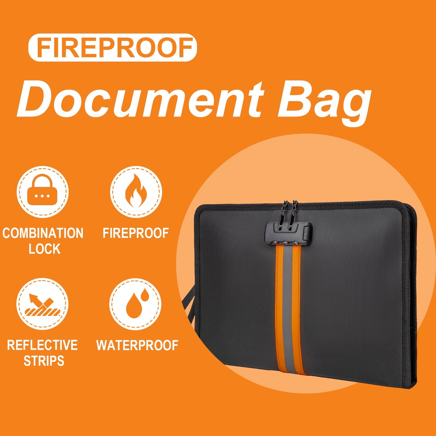 XIAODUN Fireproof Document Bag with Lock，13"×9.2" Fireproof Money Bag，with Zipper and Lock，Suitable for Tablets, A4 Documents, Cash, Mobile Phones, Credit Cards and Notarized Documents.