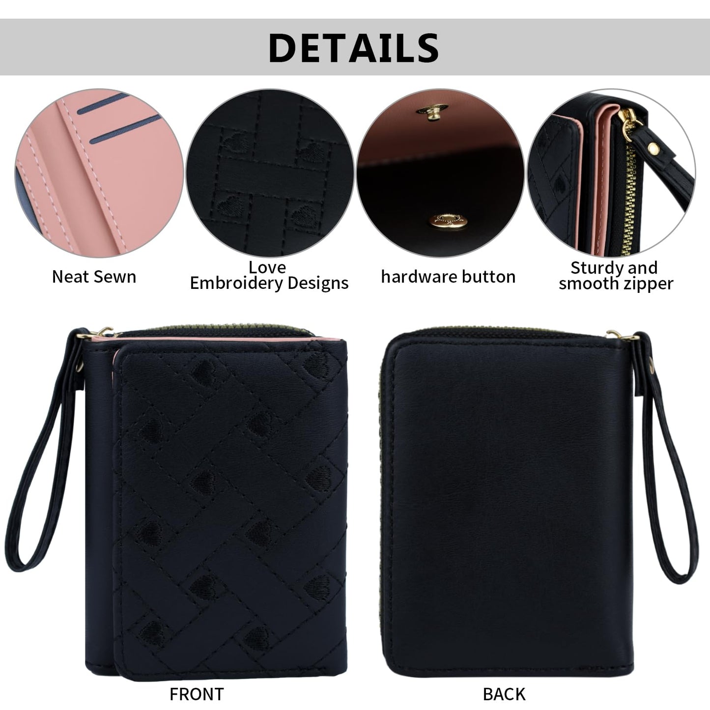 Plinvo Stylish & Compact Women's Leather Coin Purse, Minimalist Kawaii Design with ID Window for Travel (Black)