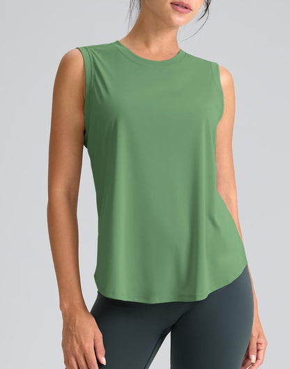 SANTINY Women's Sleeveless Workout Tops Breathable Lightweight Active Tennis Yoga Shirts Athletic Running Tank Tops for Women (Green_S)
