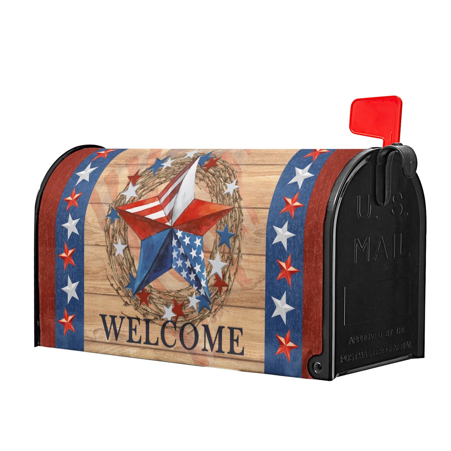4th of July Patriotic Star Magnetic Mailbox Cover - Large Size 25.5"x21" American Flag Design for Memorial Day - Red White Blue Decorative Letter Box Wrap for Outside