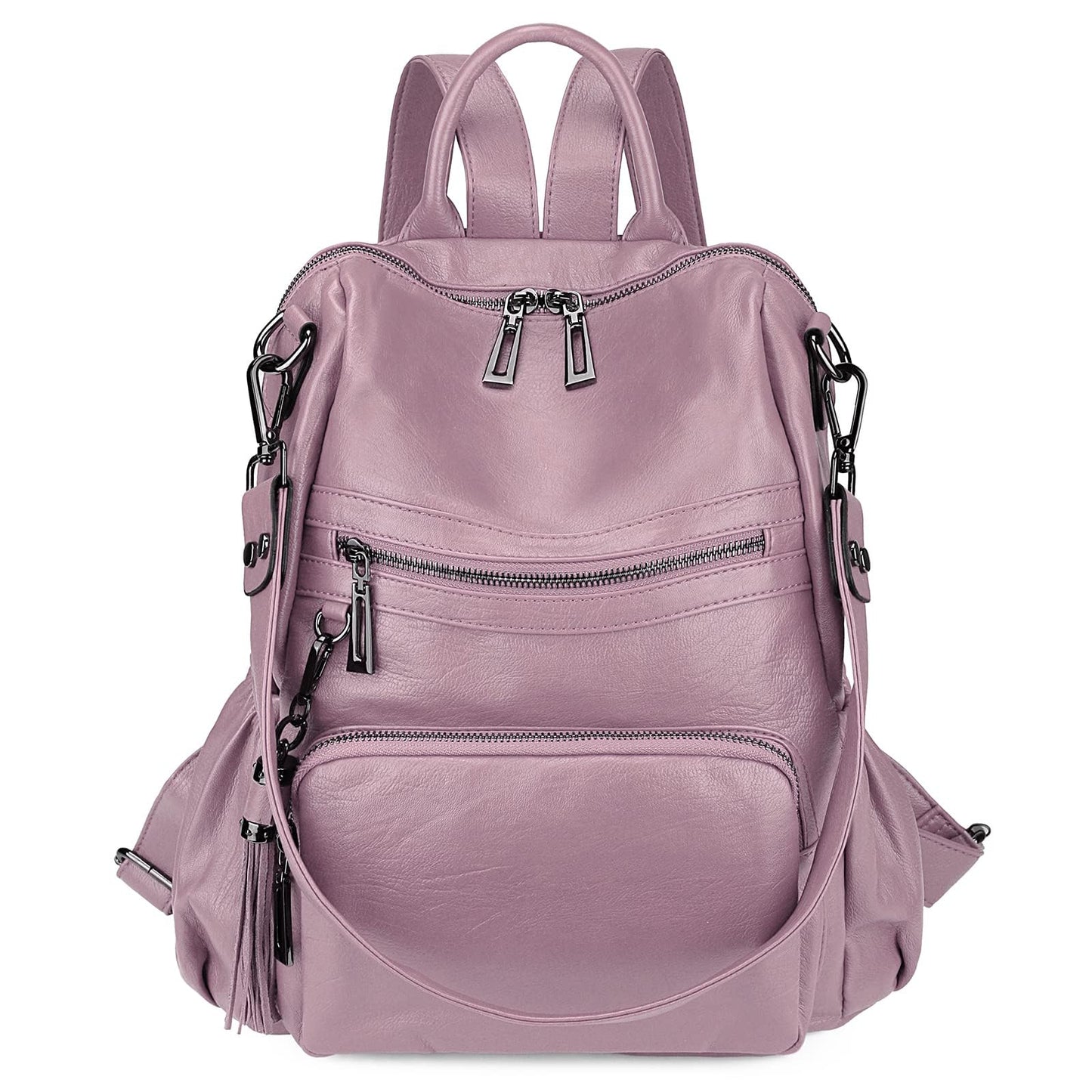 Uromee Travel Backpack Purse for Women Vegan Leather Ladies Fashion Tassel Shoulder Bag Convertible Black A