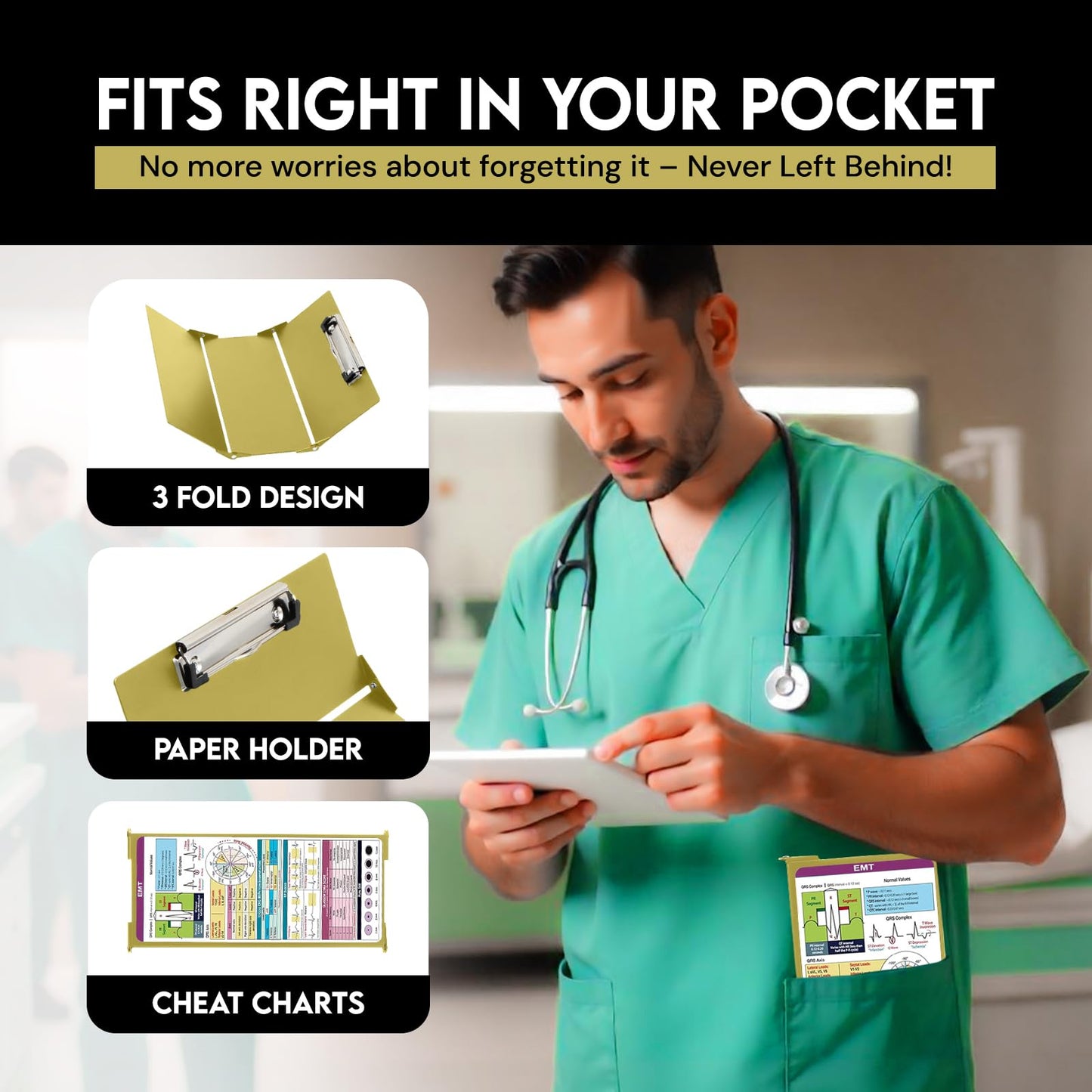 Nursing Clipboard EMT Edition 3 Layers Aluminum Foldable Nurse Clip Board Nursing Student Essentials Foldable Clipboard Nursing Trifold Nursing School Essentials