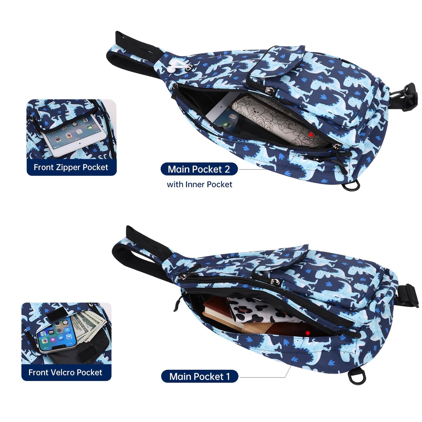 HAWEE Women's Convertible Backpack Crossbody Pack Dinosaur Animal Print Sling Bag for Yoga Gym