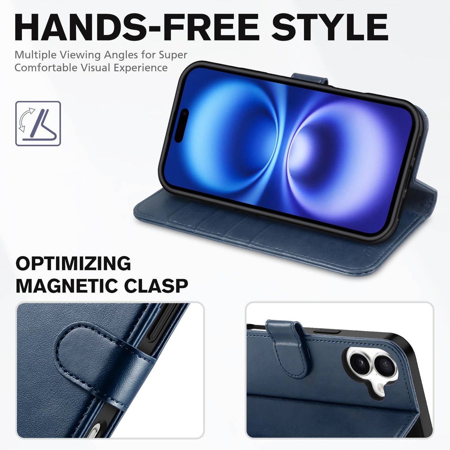 TUCCH Case for iPhone 16 Plus Case Wallet, [TPU Shockproof Inner Shell], PU Leather [RFID Blocking] 4 Card Holder Magnetic Stand Protective Cover Compatible with iPhone 16 Plus 5G 2024, Dark Blue