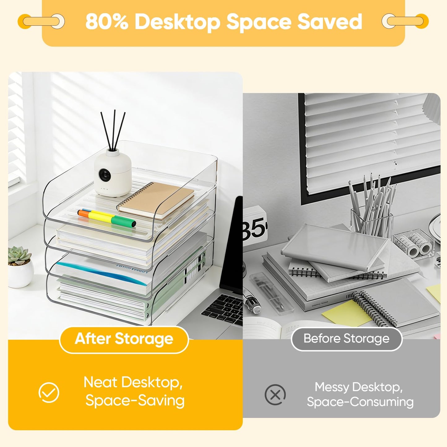 HIYOHIYO Office Acrylic Clear A4 Paper Organizer for Desk, Stackable Office Desk Paper Organizer, Large Capacity Desktop Papers Tray Holder, Organizer for A4 File Folder, 4 Tier Vertical Style