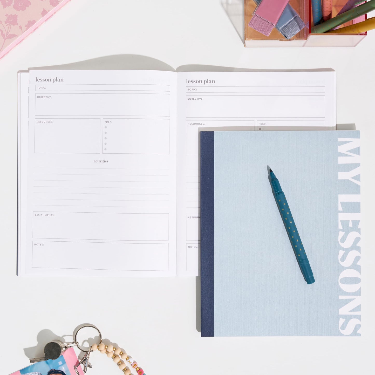Erin Condren Teacher Workbook, Teacher Planner Companion, Lesson Planning Notebook, Layflat and Lightweight Japanese-Style Notebook, Stylish Minimal Linen Texture Covers