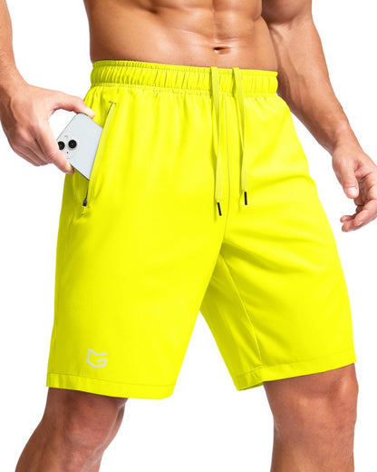 G Gradual Men's Athletic Running Shorts with Zipper Pockets Quick Dry 7"/ 5"/ 9" Workout Gym Shorts for Basketball Hiking(Fluorescent Yellow,9L)