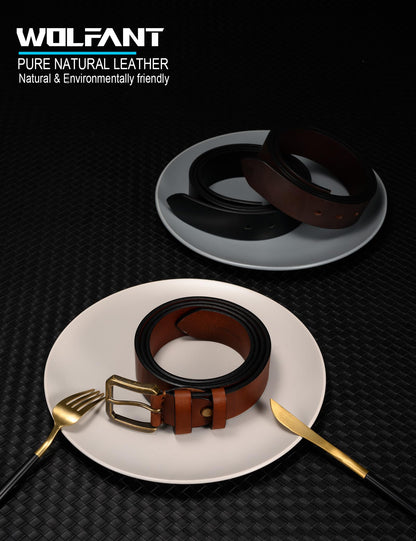 WOLFANT Thicken Full Grain Heavy Duty Casual Work Belts for Men,100% Italian Real Solid Leather