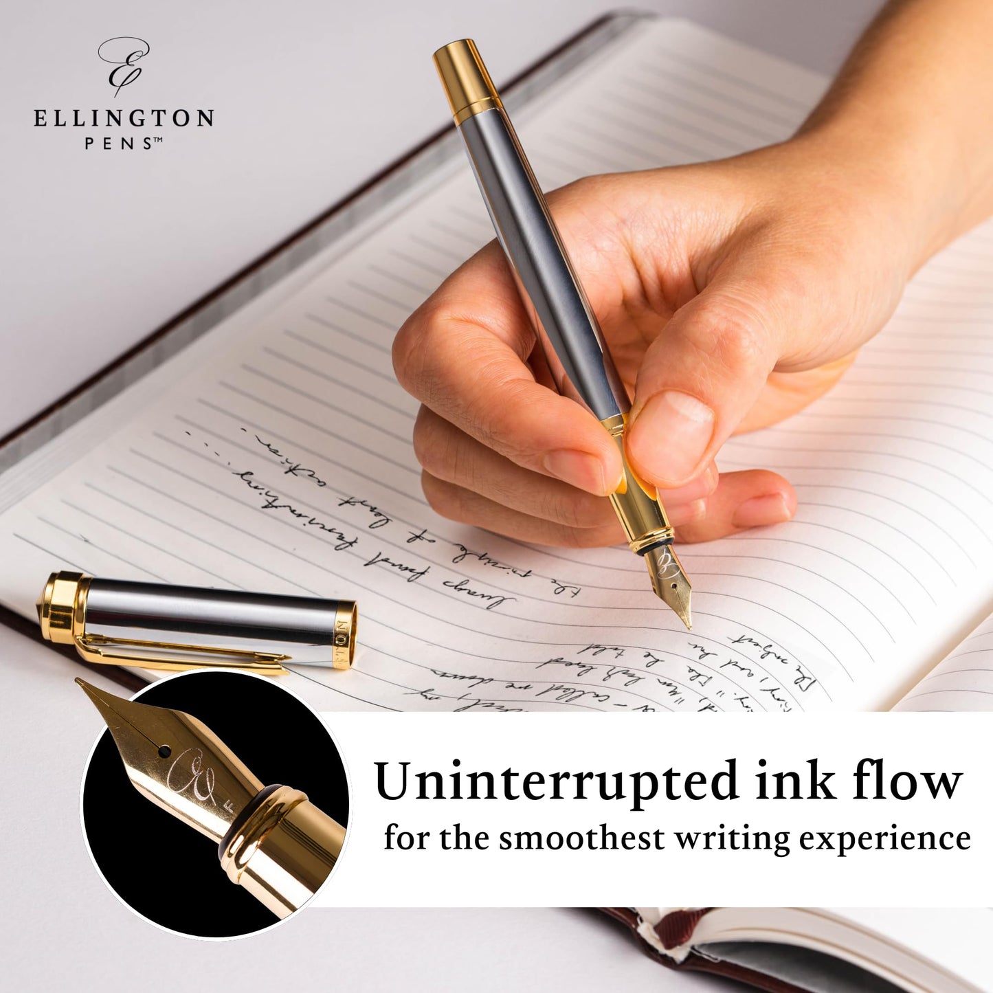 Ellington Pens Luxury Fountain Pen Set - Extra Fine Nib - Includes 3 Ink Cartridges, Refillable Ink Converter, Gift Box - Fountain Pens For Writing, Calligraphy, Journaling (The Presidential Oath)