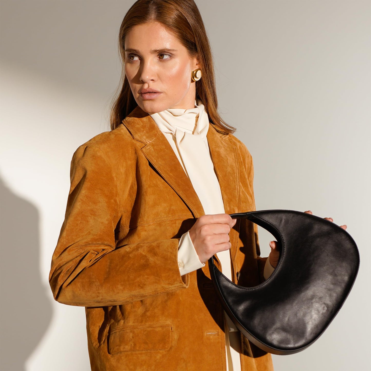 Time Resistance Leather Handbag - Purse for Women - Moon Bag - Top Handle Handbag – Crescent Hobo Purse (Black)