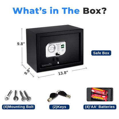 SereneLife Electronic Fingerprint Safe | Heavy Duty Money Safebox | Digital Touch Pad Lockbox with Code & 2 Keys | Small Safe Box for Home or Office, Secure Cash, Firearms | 13.8’’ x 9.8” Black