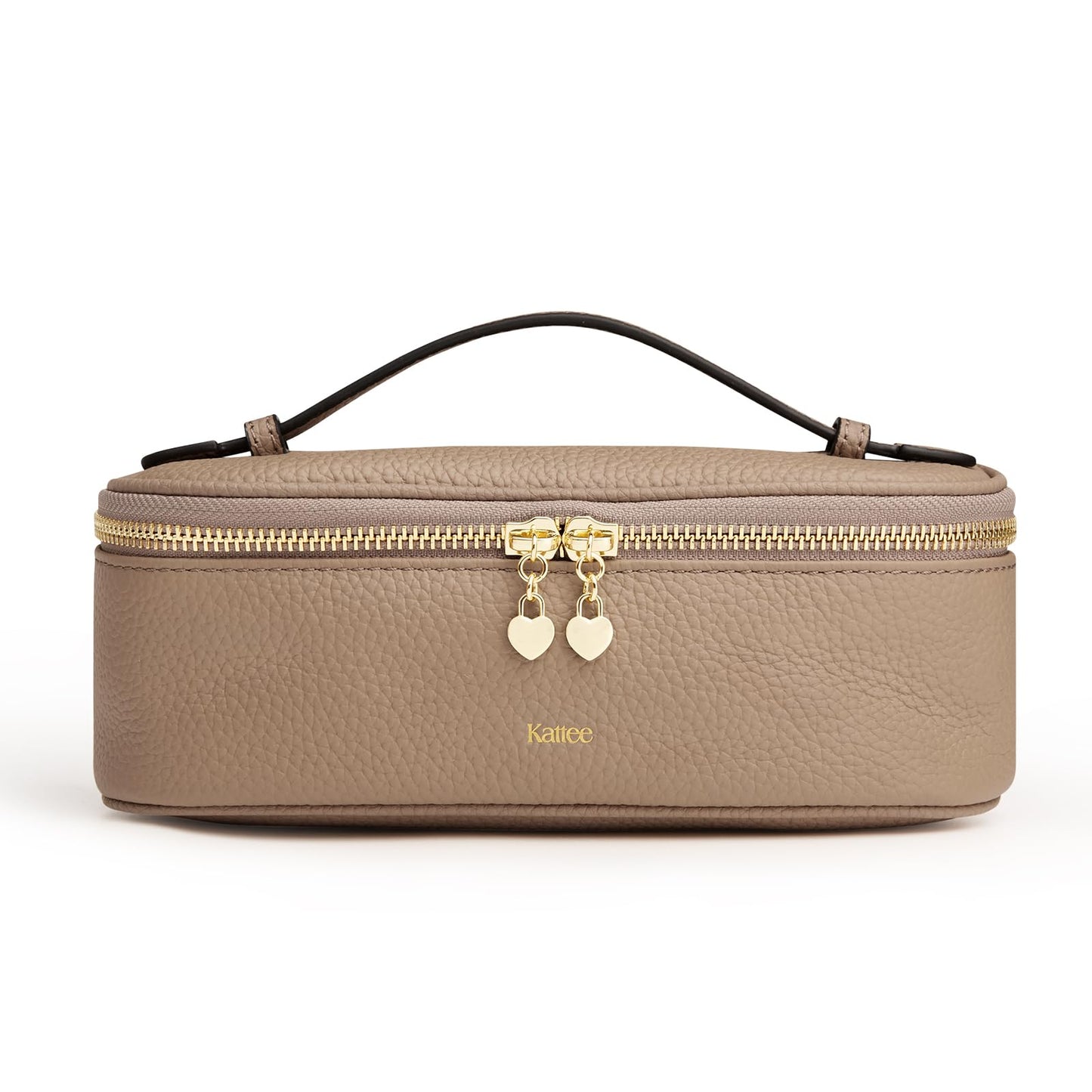 Kattee Makeup Bag for Women, Leather Cosmetic Bag, Working Makeup Bags for Ladies with Handles, Portable Travel Toiletry Bag,Apricot