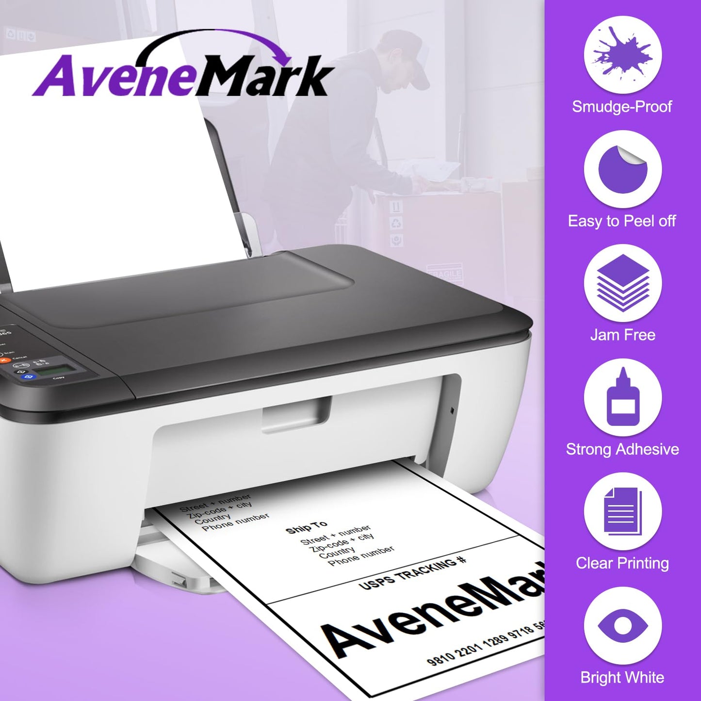 100 Sheets 8.5" x 11" Full Sheet Label Sticker Paper for Laser & Inkjet Printers,AveneMark 100 Labels Self Adhesive 8-1/2" x 11" Printable Full Page Address Shipping Labels