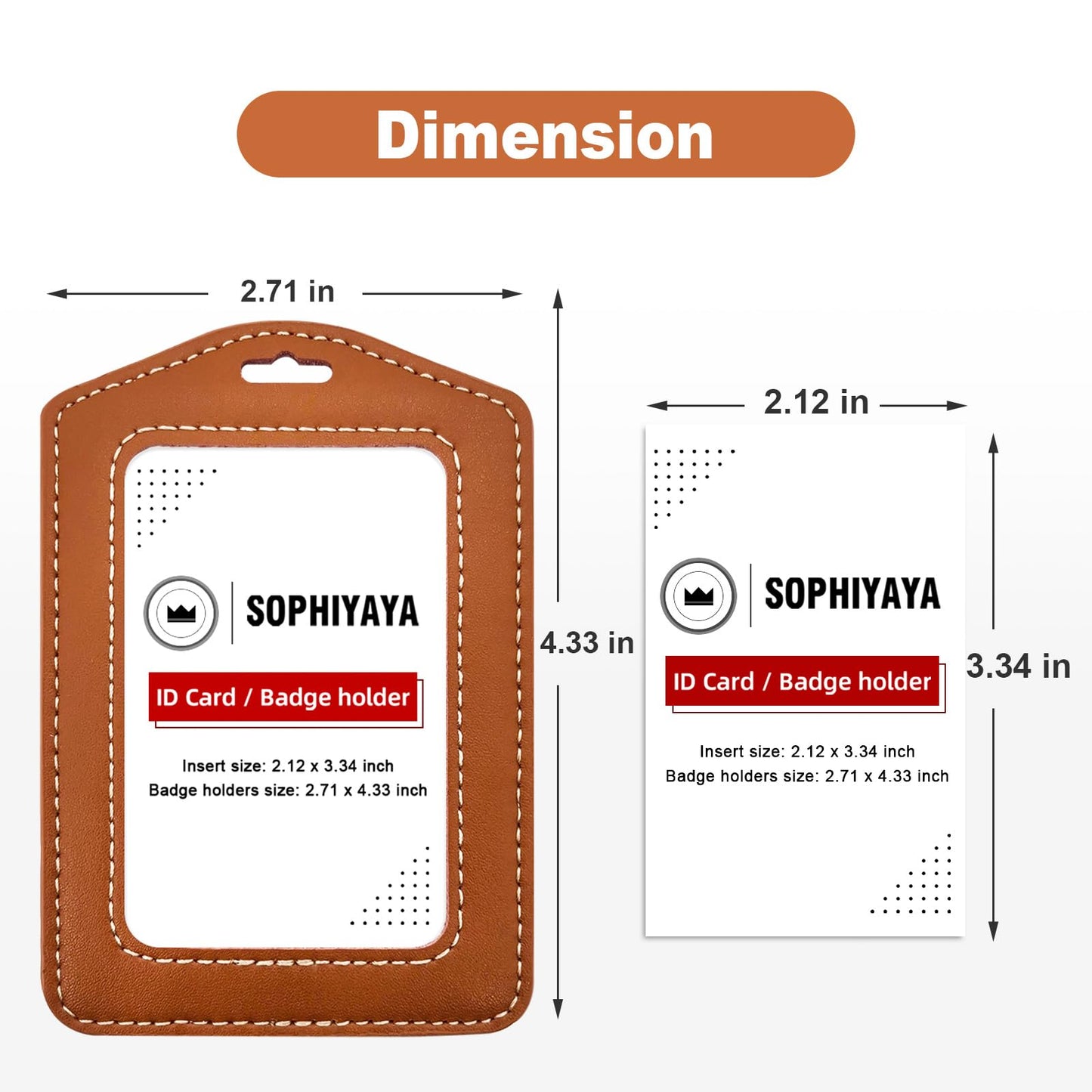 2 Pack Genuine Leather Badge Holder, Key Card Holder, Vertical ID Badge Holder for Student, Teacher, Office, Work and Factory (Brown)