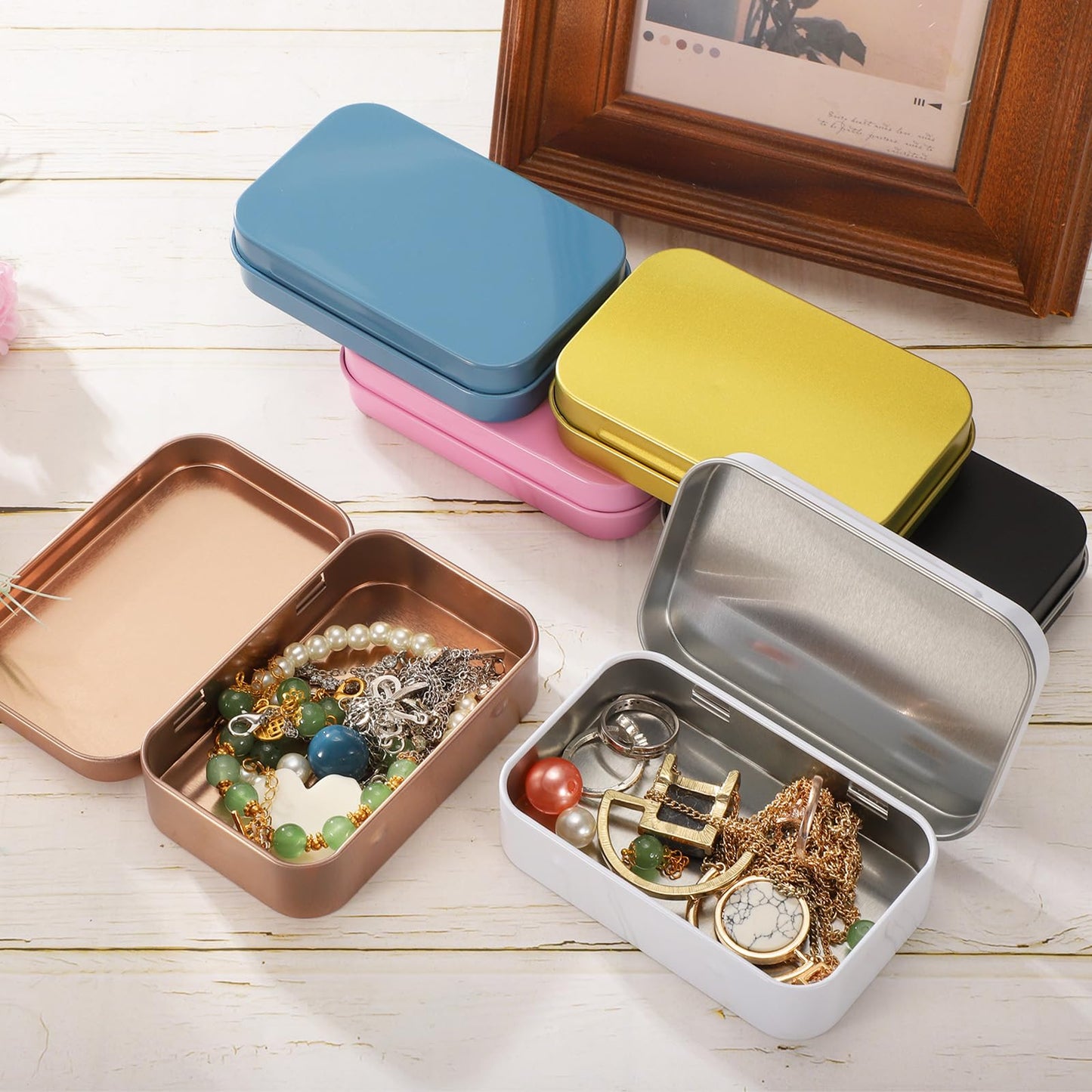 uxcell 12pcs Metal Tin Box, 3.7x2.4x0.8 Mini Portable Rectangular Empty Tinplate Small Storage Container Airtight Tins with Lids for Candy Favors Crafts Christmas Gifts, Gold