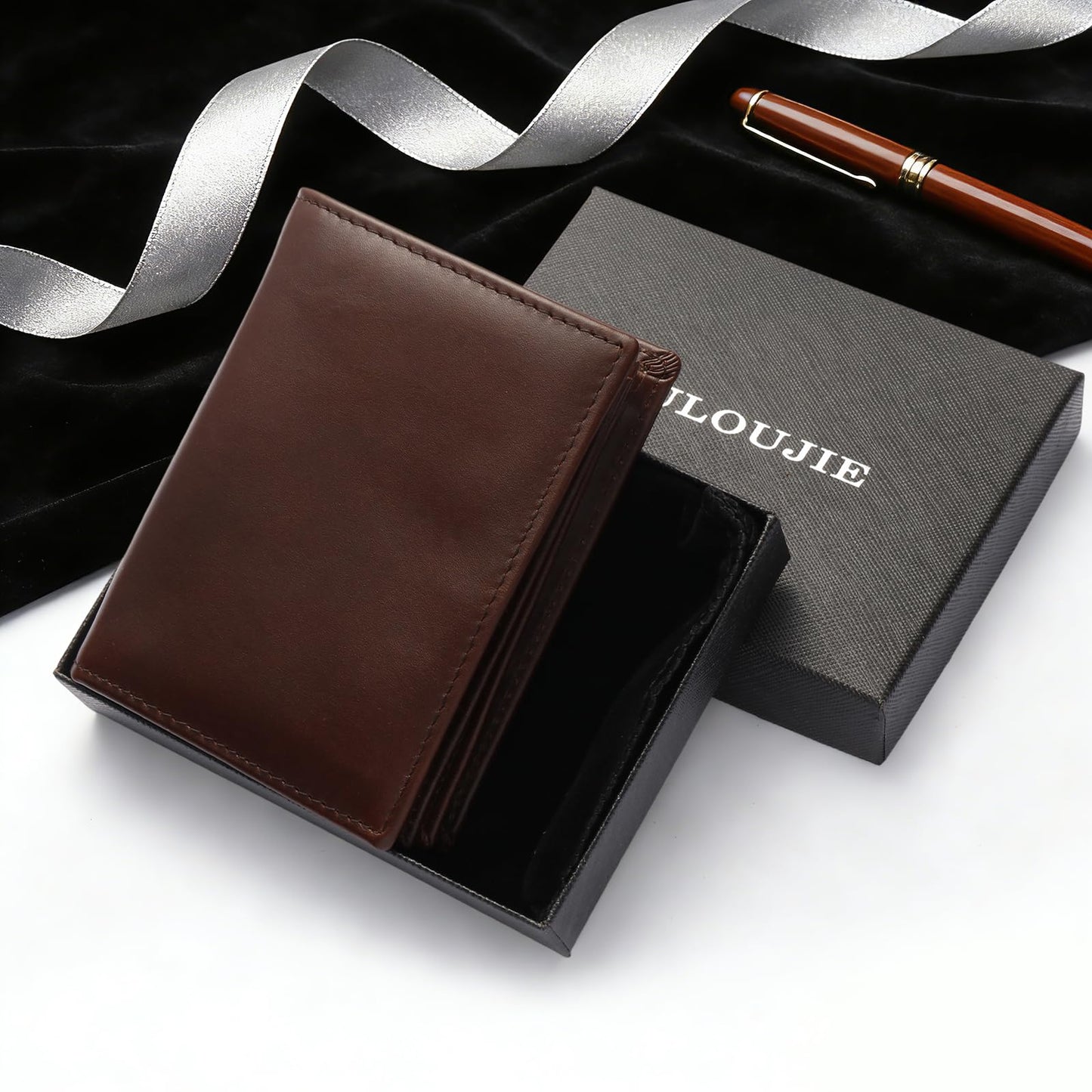 WULOUJIE Men's Leather Bifold Wallet | RFID Blocking 6 Card slot with 1 ID Window Genuine Leather Bi Fold Wallet for Men(Brown) (brown)