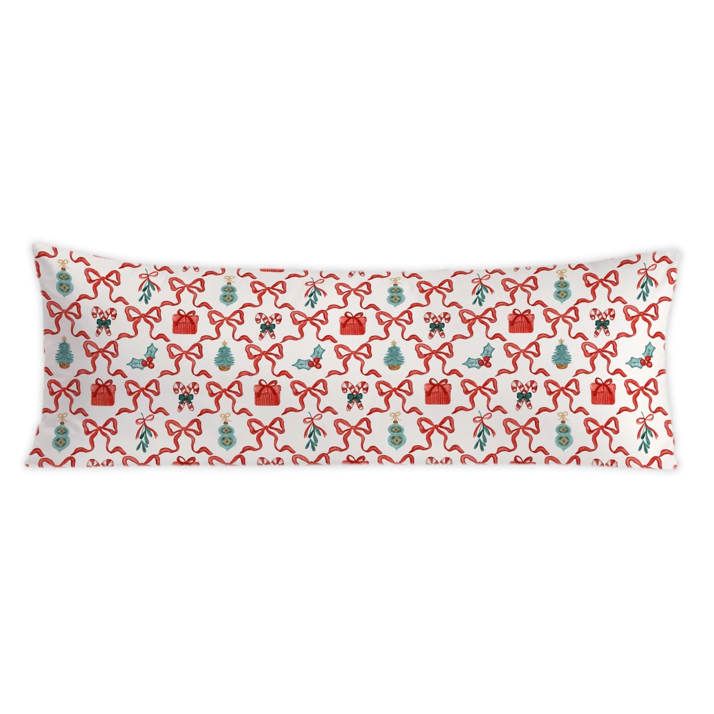 PIUD Coquette Red Bow Christmas 20x54 Body Pillow Cover, Preppy Christmas Decor, Red and Green Xmas Candy Cane Holly Berries Decorative Long Body Pillow Cases for Bed Couch