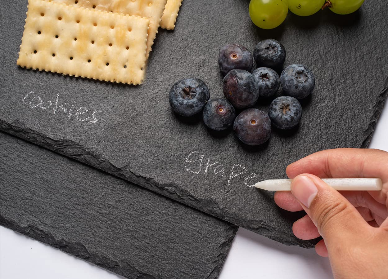 WLWNWFT 2 Pcs 16x12in Large Slate Cheese Boards Slate Board, Cheese Tray Serving Tray Serving Stone Tray Platter Pacemat with 2 Chalks Christmas
