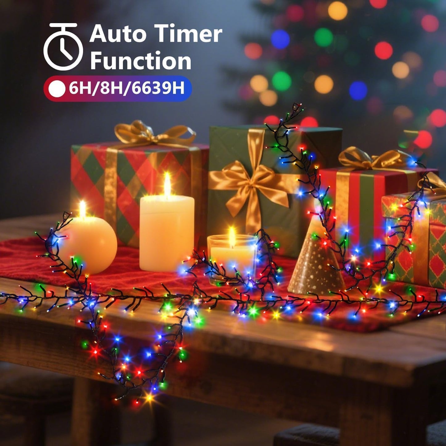 1200 LED 59FT Christmas Cluster Lights, Multicolor Christmas Tree Lights Outdoor, Firecrackers String Light with 12 Modes Timer Remote, Waterproof Plug in Twinkle Fairy Light for Xmas Tree Garland