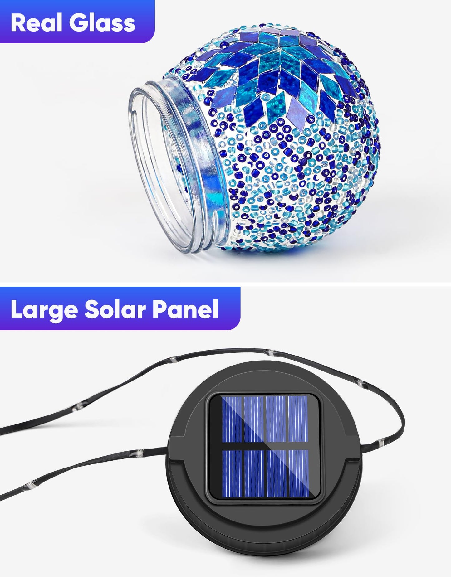 Mosaic Solar Lights Outdoor 6 Pack, Solar Hanging Lanterns Christmas Halloween Gifts for Women Mom Grandma, Waterproof Glass Globe Lights, Garden Patio Decor for Yard, Tree, Balcony, Cold