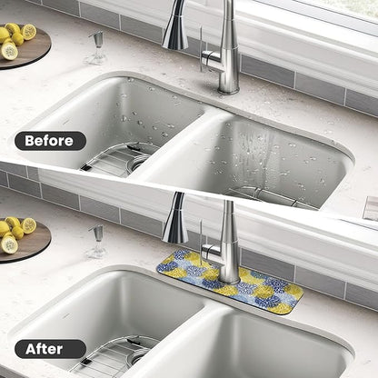 Dahlia Floral Colorful Flower Kitchen Sink Splash Guard Faucet Mat Super