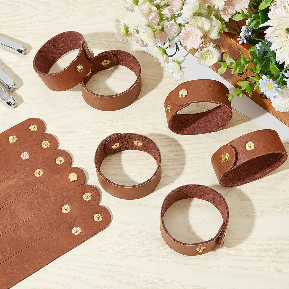 OLYCRAFT 12pcs Adjustable Leather Bracelets 8.6x1 Inch Blank Genuine Leather Snap Bracelets Blank Leathers Cuff Bracelet Leathers Wristband Brown Bracelet for DIY Craft Jewelry Making