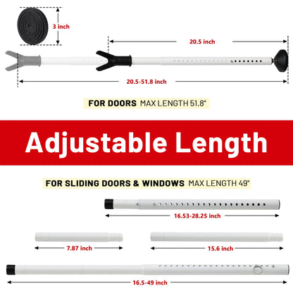 Keplrend Heavy Duty Door Jammer Security Bar - Adjustable Sliding Door Security Bar - Door Stoppers - White