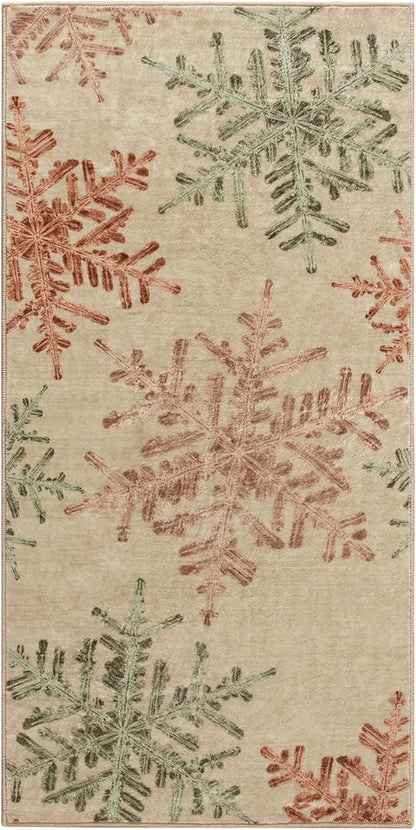 Lahome Snowflake Washable Rugs for Entryway- 2x4 Small Rug Ultra-Thin Soft Door Mat Indoor Entrance, Rubber Backing Throw Carpet Entryway Rug for Kitchen Bathroom Bedroom(2x4ft,Multi)