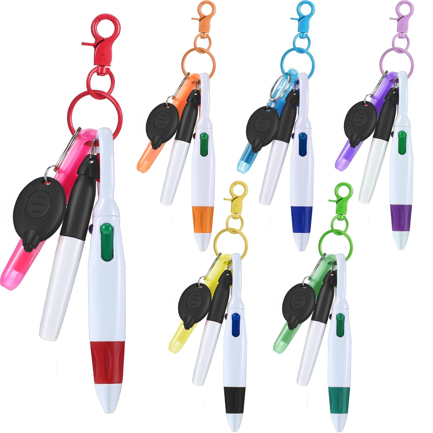 Chinco 30 Pcs Retractable Shuttle Pen Clip with Mini Highlighter Nurse Badge Pen Neon Marker LED Keychain Ring Clip (Plain, Mix Color)