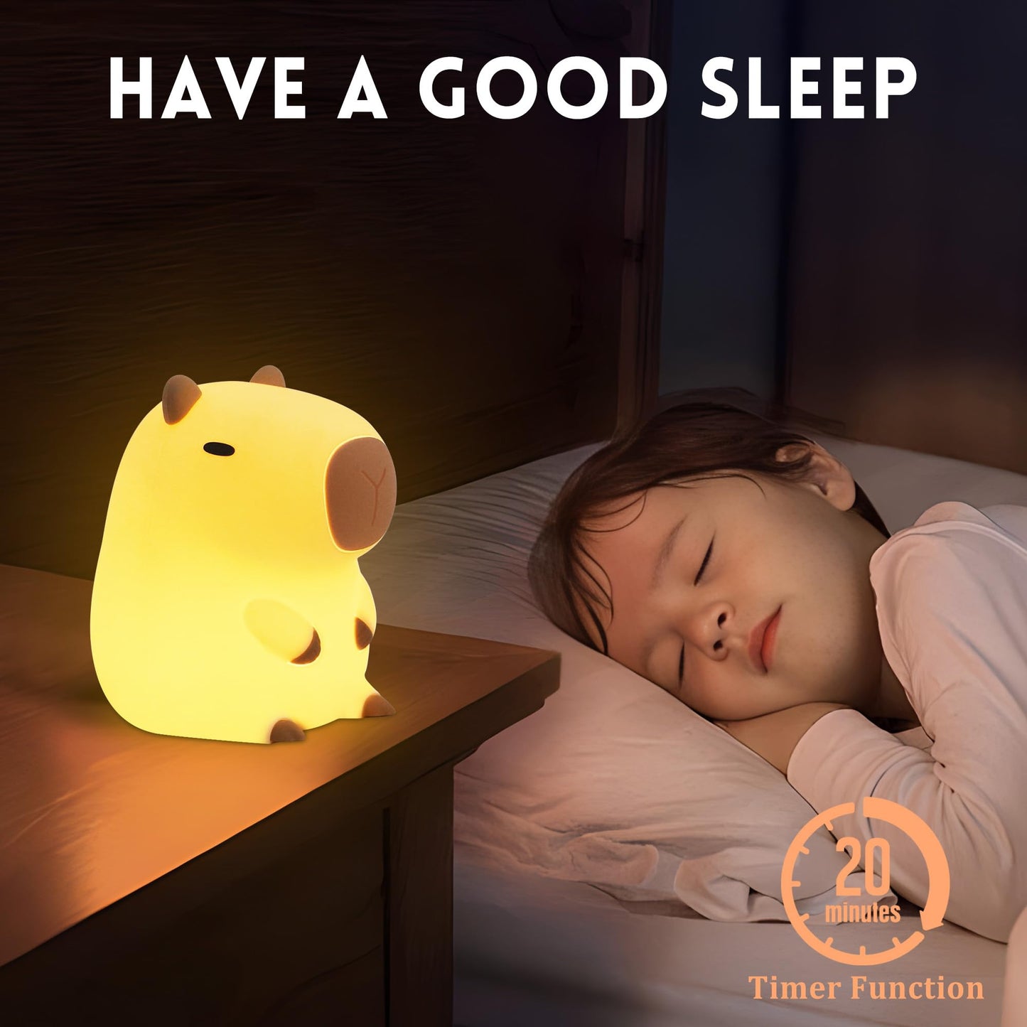 Okayera Capybara Night Light, Capybara Gifts for Kid Friend, Animal Squishy Silicone Nursery Lamp with Timer Dimmable, Rechargeable Bedroom Bedside Decor Birthday Graduation Xmas Present for Boy Girl