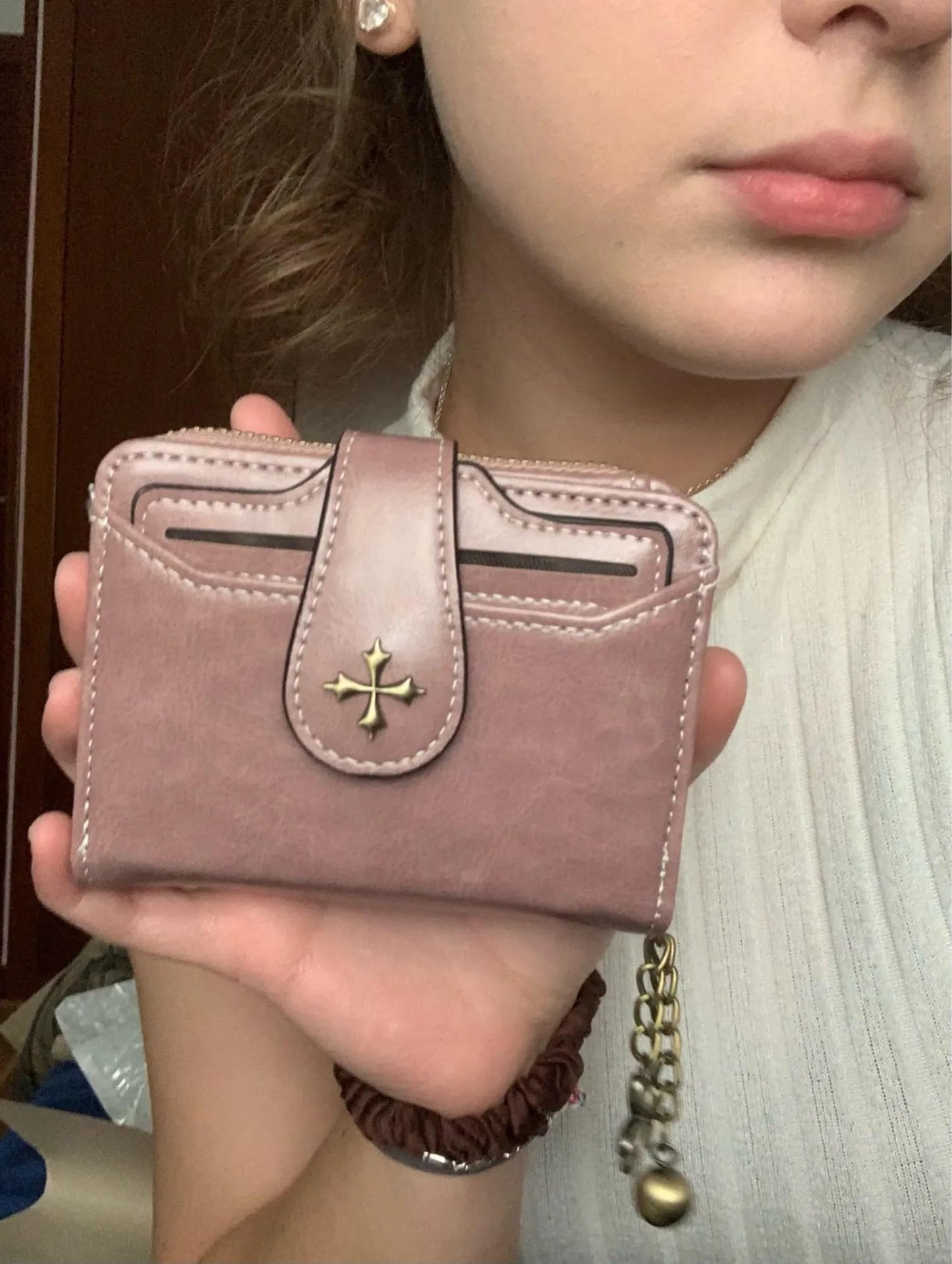 Plinvo Small Vintage Genuine Leather Wallet for Women Bifold Zip Coin Pocket Goth Style Mini Purse Red (Brown1)