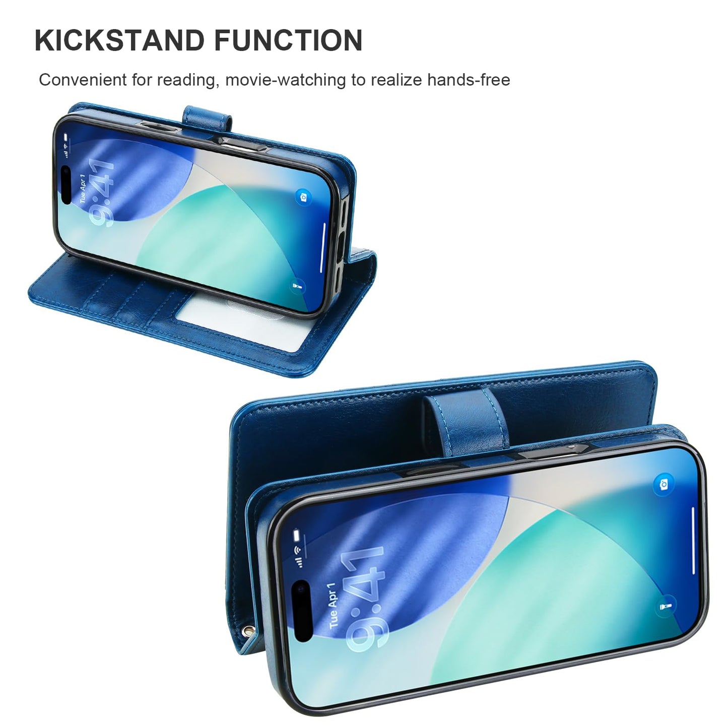 Bocasal for iPhone 17 Pro Wallet Case Compatible with MagSafe Wireless Charging, RFID Blocking Magnetic Leather Case with Card Slots Holder Kickstand Detachable Wrist Strap 6.3 Inch (Blue)