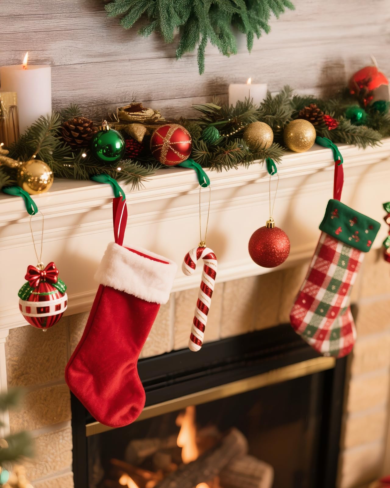Duseu 20 Pcs Christmas Garland Ties, Garland Hangers for Mantle, Fireplace Stocking and Wreath Hanger Hooks Silicone Adhesive Straps Holder for Door Frame