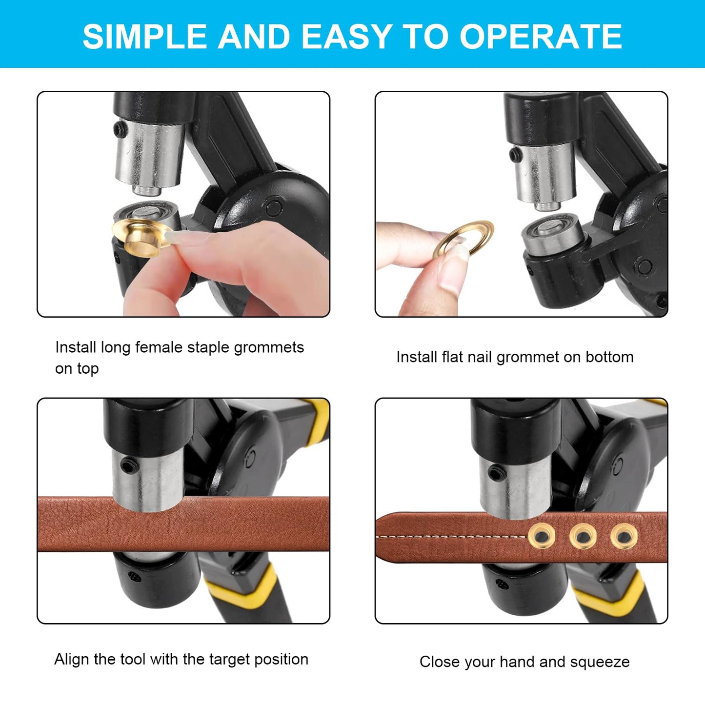 Grommet Tool Kit with 500pcs Grommets Hole,Heavy Duty 3/8 Inch Handheld Eyelet Kit Manual Grommet Press Machine Plier Rivet Press Punching Tool Eyelet Tool Kit for Fabric,Banner,Canvas Leather DIY