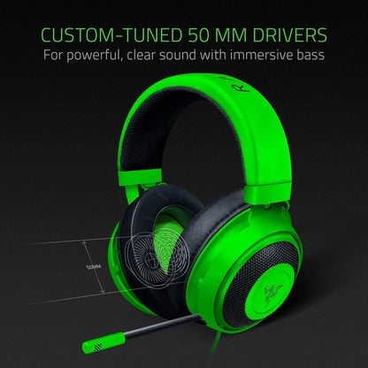 Razer Kraken - Cross-Platform Wired Gaming Headset (Custom Tuned 50 mm Drivers, Unidirectional Microphone, 3.5 mm Cable with in-line Controls, Cross Platform Compatible) Green