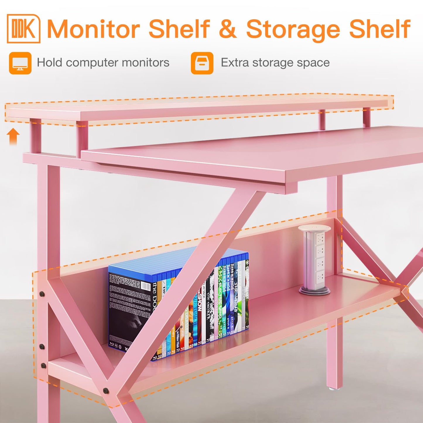 ODK Small Desk, 27.5 Inch Computer Desk for Small Spaces, Study Desk with Storage & Monitor Stand, Pink