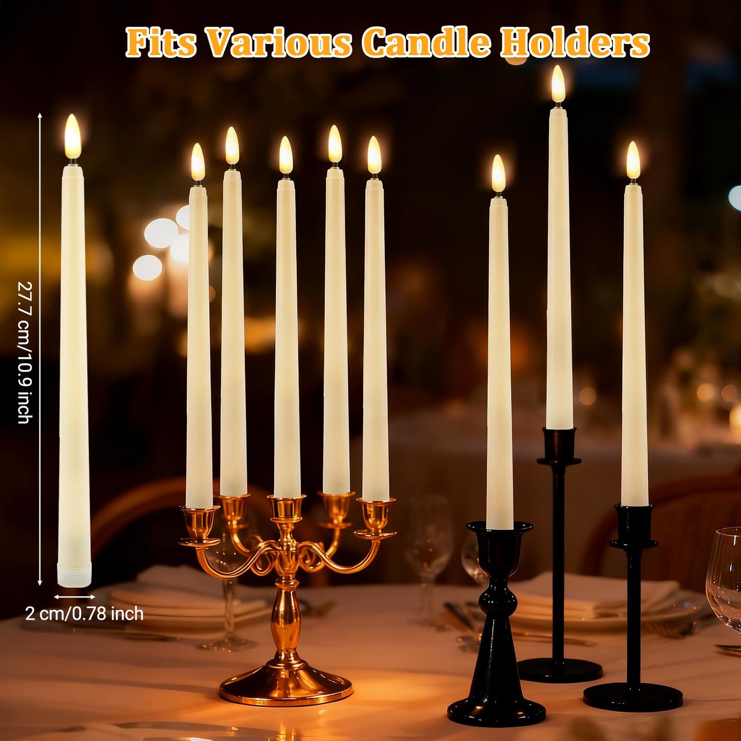 IMAGE Flameless Taper Candles with Remote, 12 Pcs LED Candlesticks 3D Wick Ivory Taper with Timer Flickering Function for Home, Wedding, Birthday Halloween Christmas (Battery Powered)