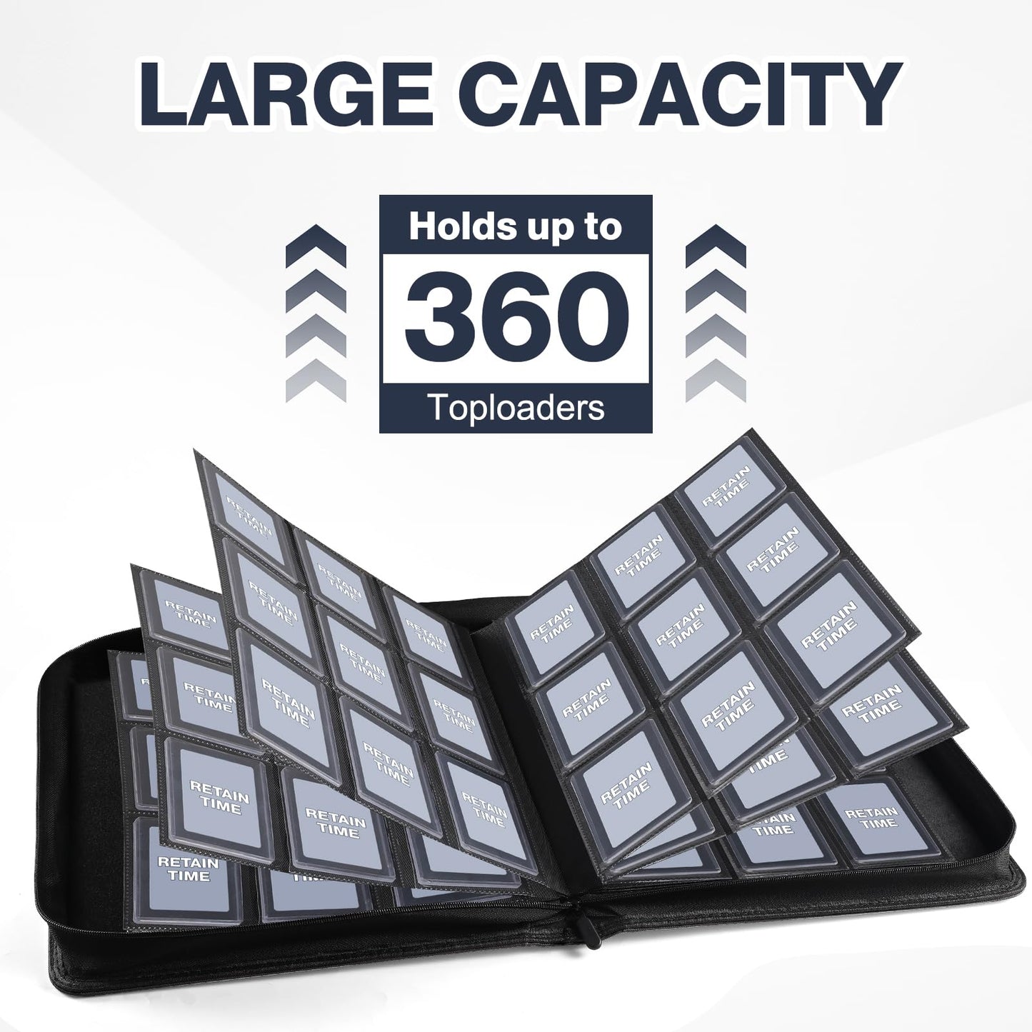 Toploader Binder, Holds 360 Toploader, 100 Toploaders INCLUDED, 9-Pocket PU Cover Top Loader Binder for 3" x 4" Rigid Toploaders, Ringless Double-Sided Toploader Card Binder for TCG, Sport Cards