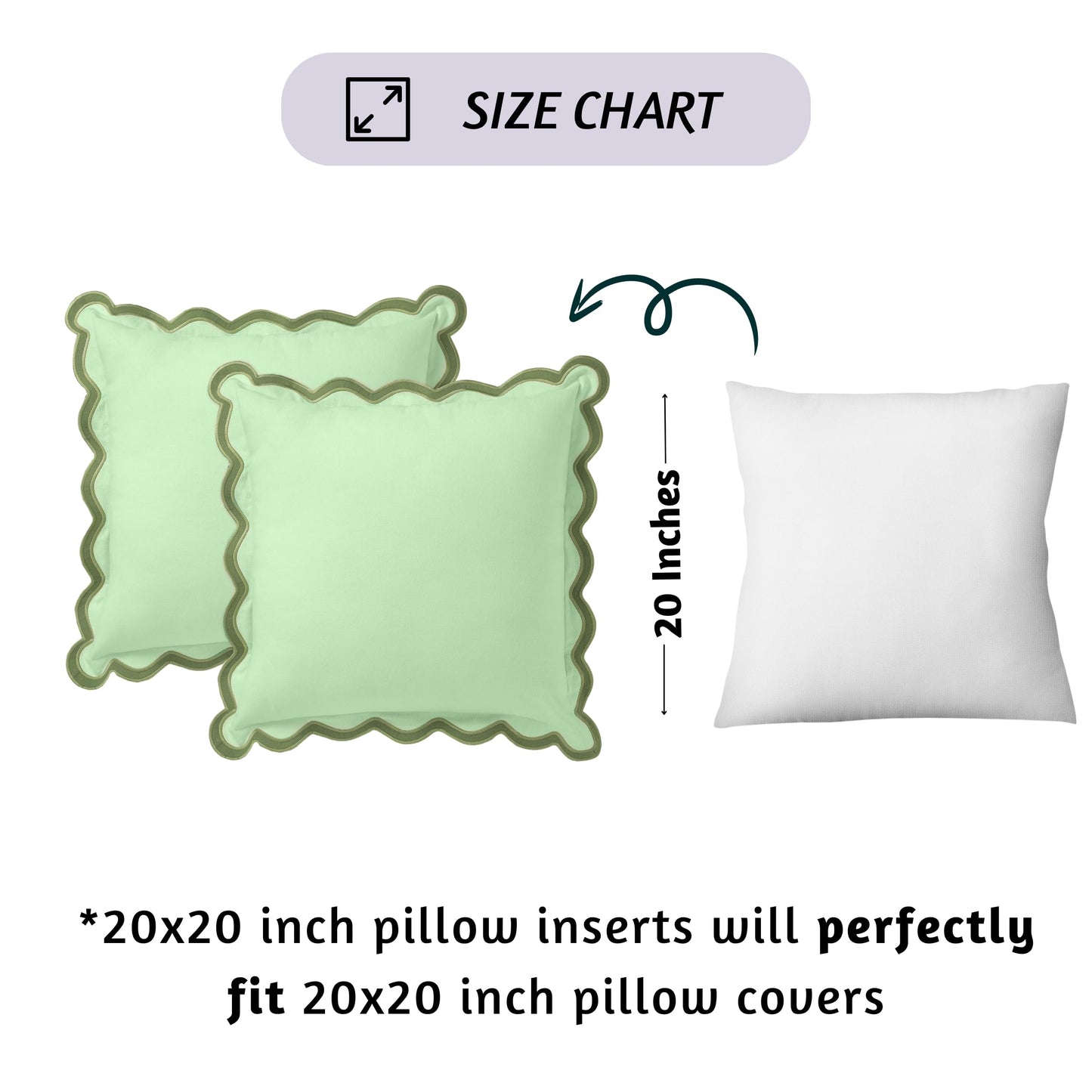Folkulture Throw Pillow Covers 20x20 Set of 2 | Cotton, Boho, Cute Sage Green Pillow Covers for Couch | Aesthetic, Preppy Scalloped Pillow Cover for Sofa Living Room| Decorative Spring Pillow Cover