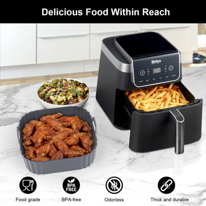Square Silicone Air Fryer Liners 2 Pack, Compatible with Ninja AF141 181, 8.5 Inch Air Fryer Liners for COSORI 5-6.5 QT, Reusable Silicone Basket, Air Fryer Accessories