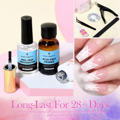 BORN PRETTY Acrylic Nail Kit - Acrylic Powder (Clear, White, Pink) & Liquid Set with Nail Forms, Brush Pen, File & Glass Container - Beginner Friendly