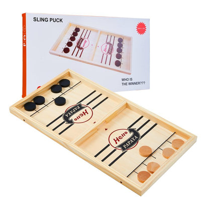HELLO PAPAYA Fast Sling Puck Game - Test Your Speed and Accuracy with This Fast-Paced Wooden Air Hockey Desktop Battle Board Game - Guaranteed Fun Gifts for Family Night or Friends Party