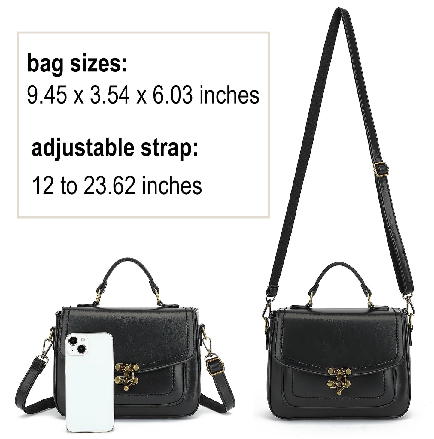 Vintage Crossbody Bags for Women Small PU Leather Satchel Purse Retro College Messenger Bag Top Handle Shoulder Handbag