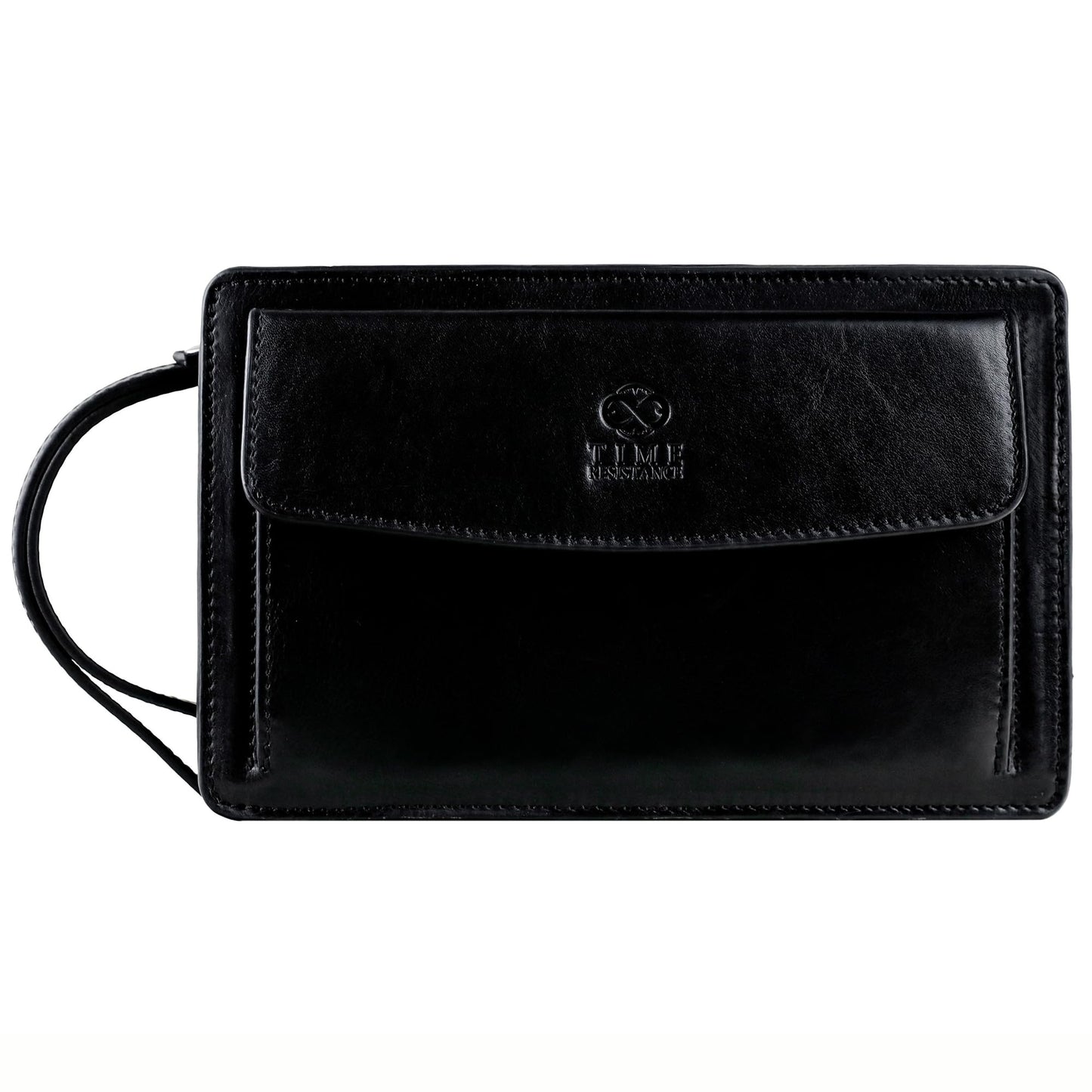 Time Resistance Leather Clutch for Men - Organizer Wrist Bag Briefcase - Handmade in Italy (Black) - Gift Box Included