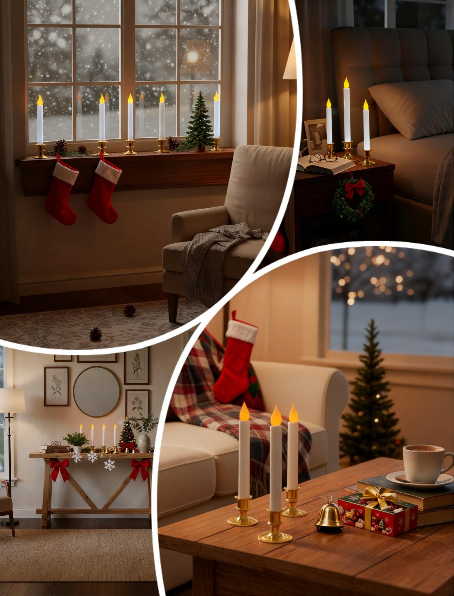 Pallerina 4-Pack Flameless Window Candles Battery Operated with Timer,3D Flickering Flame, Battery Operated LED Candlesticks with Suction Cups for Christmas Holiday Home Window Decor
