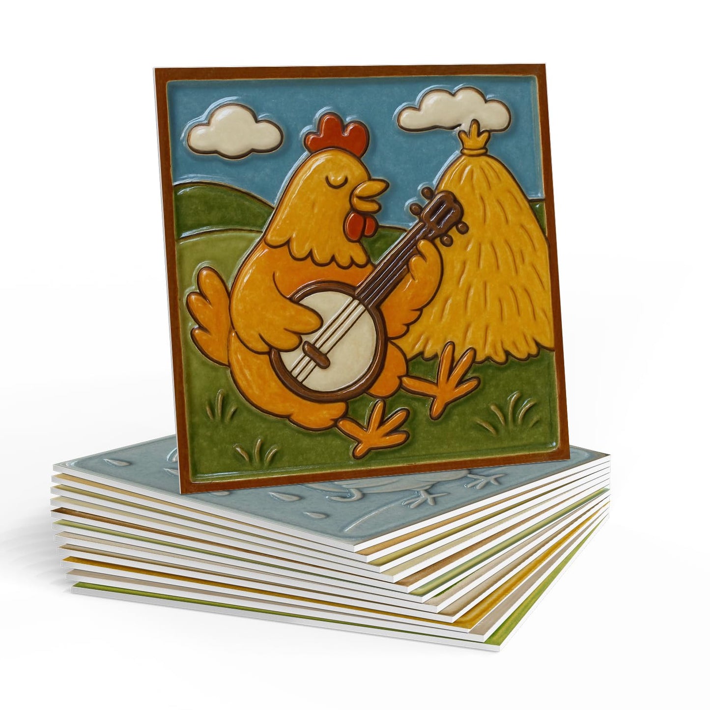 Art Deco Cute 3D backsplash Tiles for Kitchen Bathroom RV ladundry wall Decor,Decorative smart Tile Stickers Stick on backsplash with Hen Picture