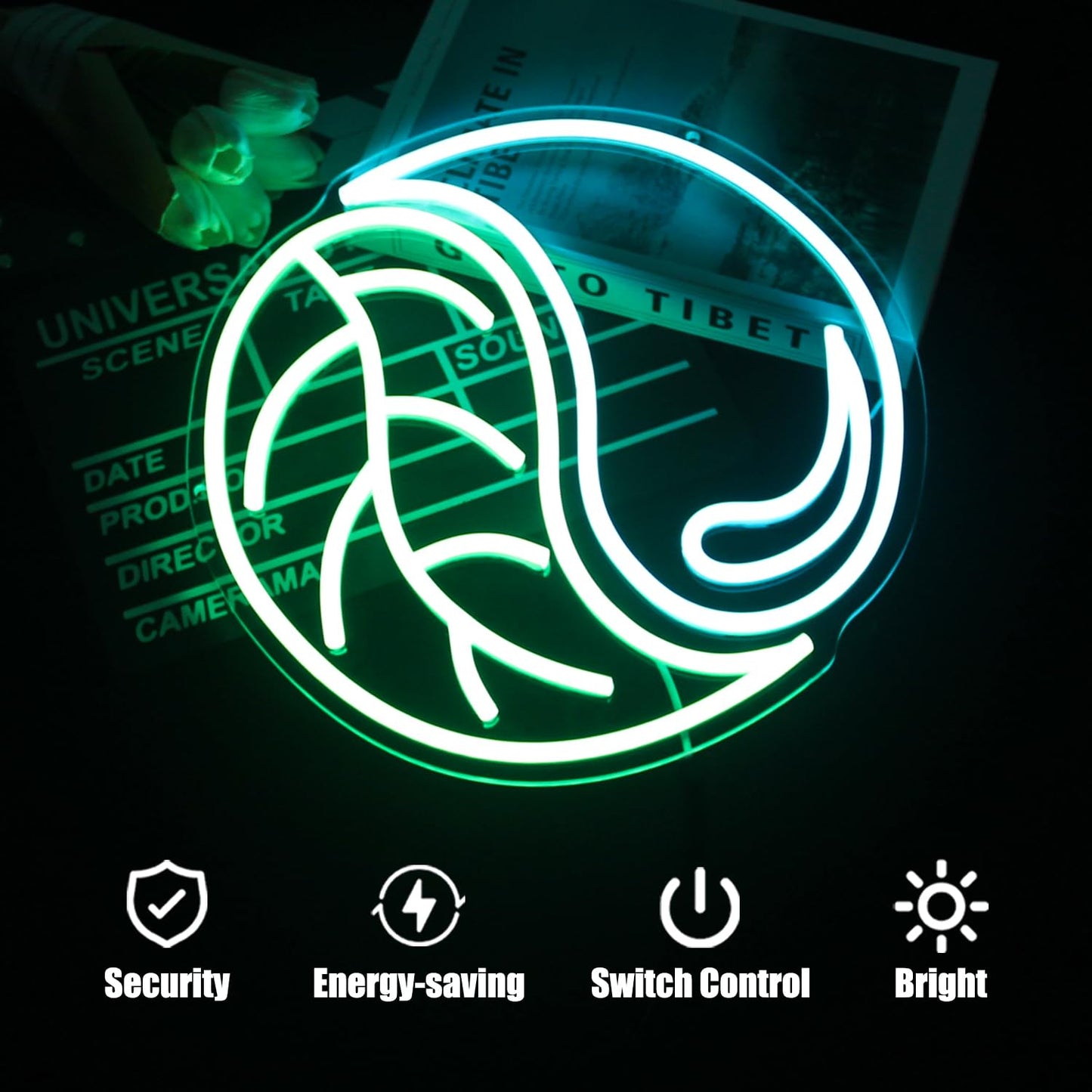 CKTBLEY Yin Yang Neon Sign Green Leaf Neon Light Blue Water Drop LED Signs for Wall Tai Chi Neon Signs for Bedroom Neon Wall Sign Light Up Sign for Living Room Game Room Man Cave Office Decor