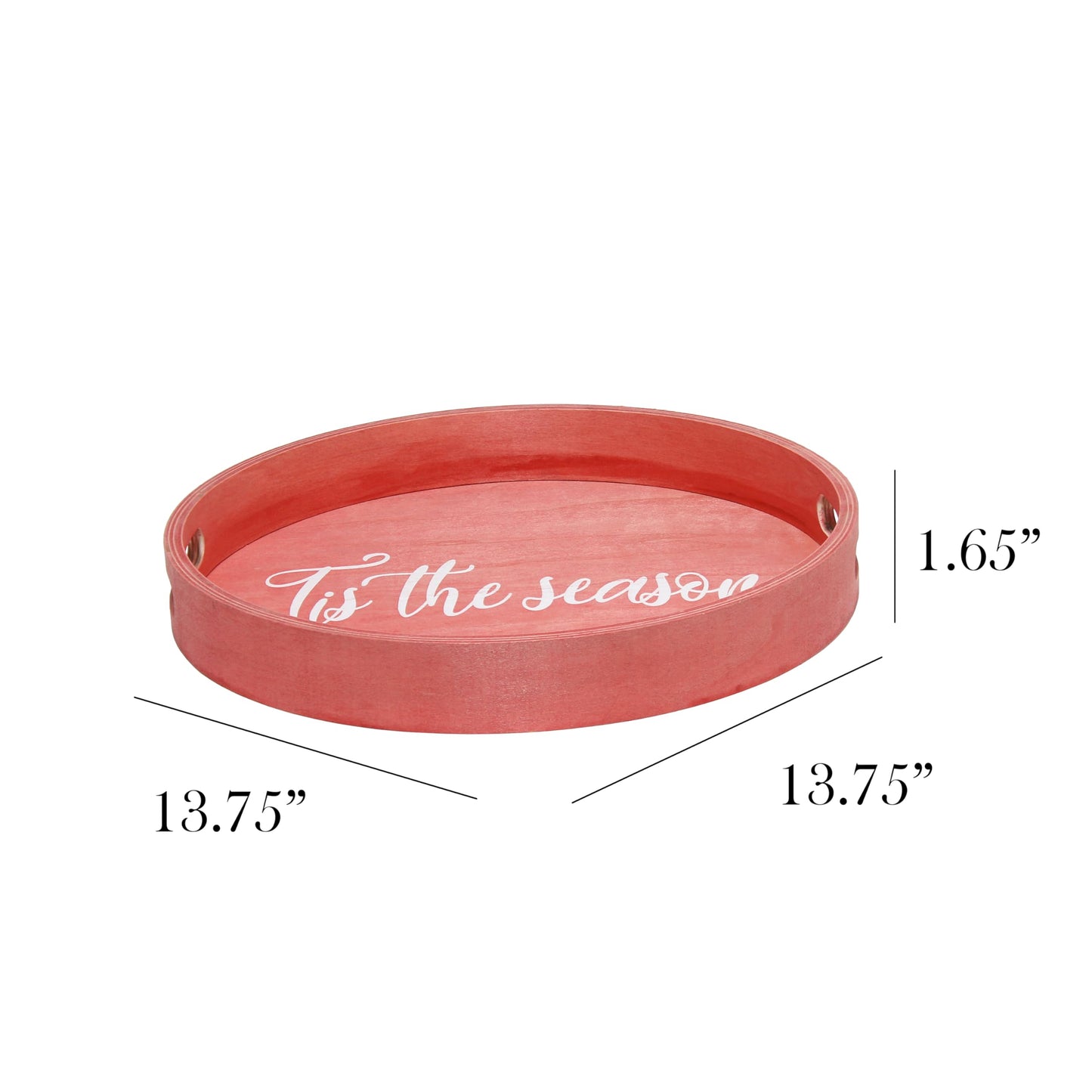 Elegant Designs HG1030-RTS 13.75" Sip & Serve Stylish Wooden Decorative Serving Tray, for Home Décor, Living Room, Counter, Tis The Season in Red Wash