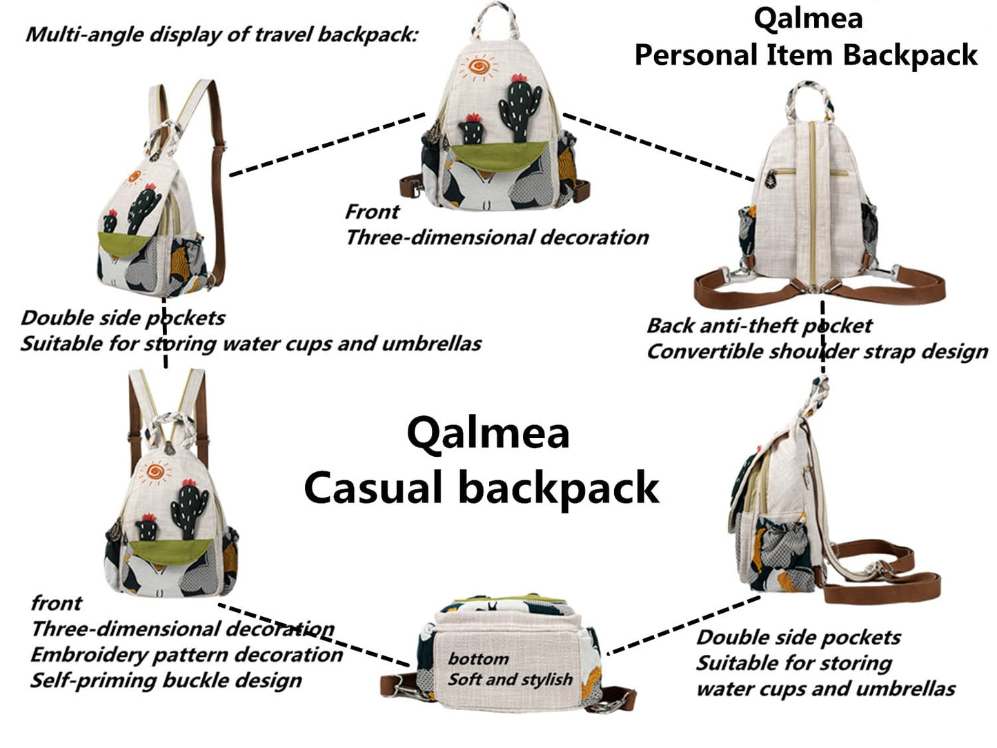 Qalmea Small Purse Small Backpack for Women Girl's Convertible Sling Bag Handmade Canvas Bags Casual Mini Backpack （Swallow Pattern）